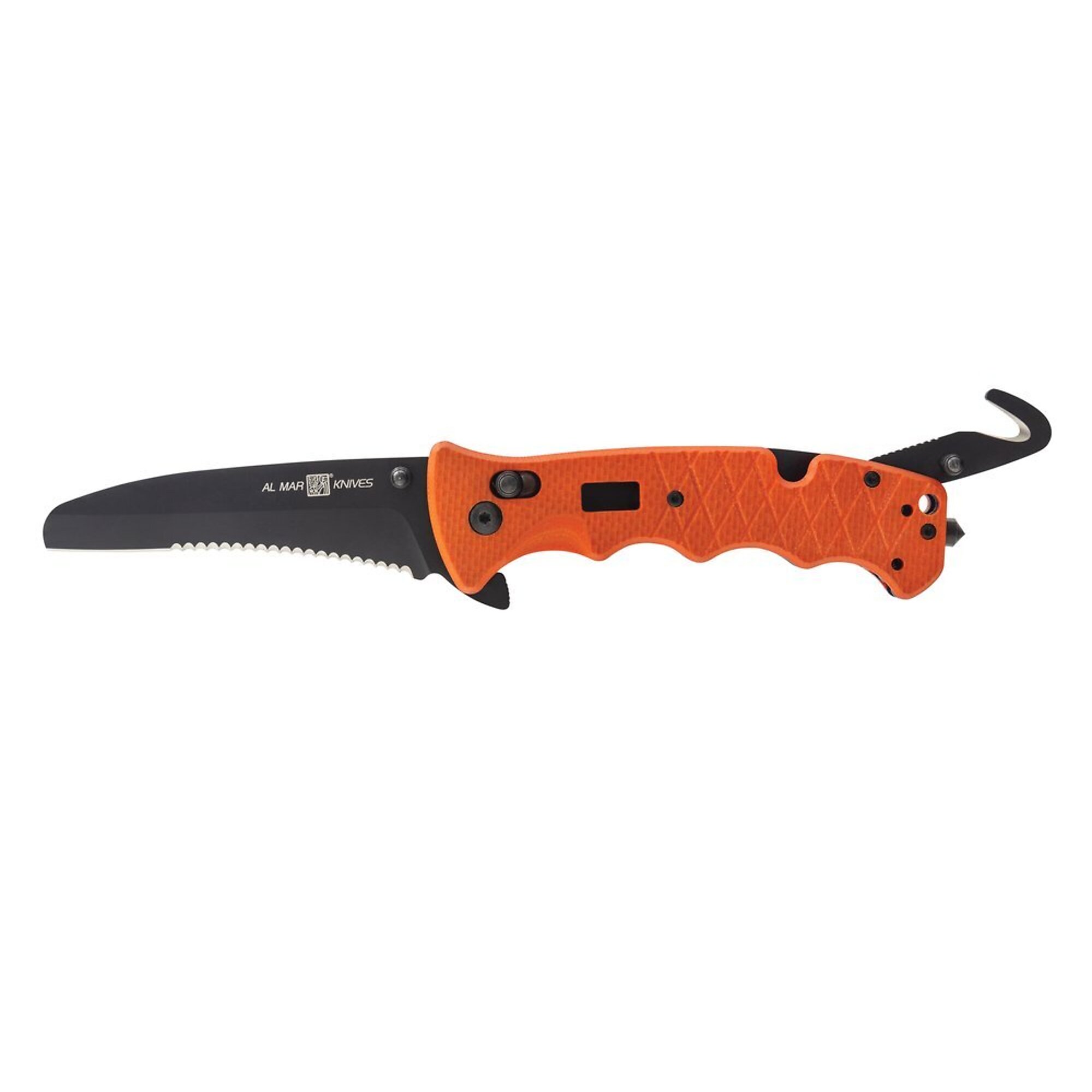 Sunex Tools Rescue Assist Knife — 3.5in. D2 Steel Blade, Carbide Glass Breaker, Belt Cutter, Hi-Visibility Orange, Model# AMK1050RAK